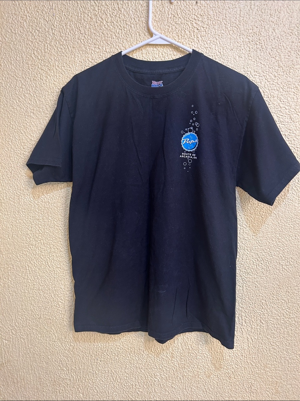 Hanes Black Short Sleeve T-Shirt with Small Blue Chest Logo